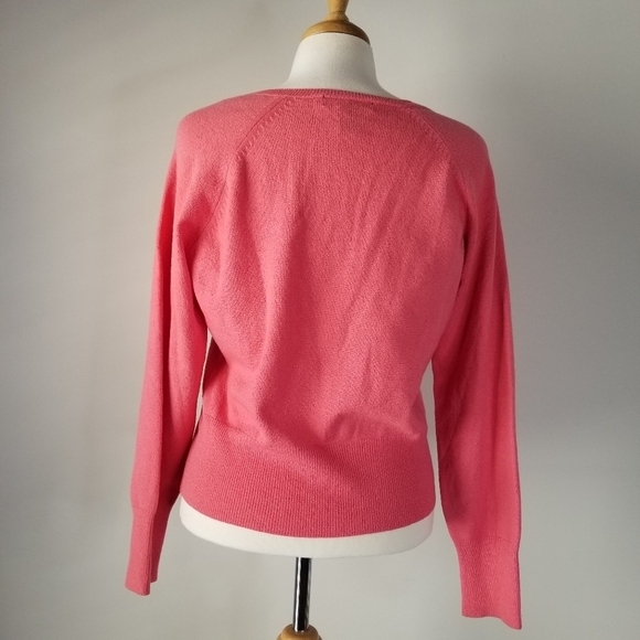 Banana Republic Fine Italian Merino Wool Coral Pink V Neck Sweater Sz L Stretch - Picture 3 of 9